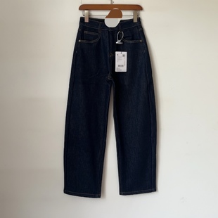 深蓝色赤耳色长裤 直筒 高腰加绒加厚宽松休闲老爹裤 女士牛仔裤