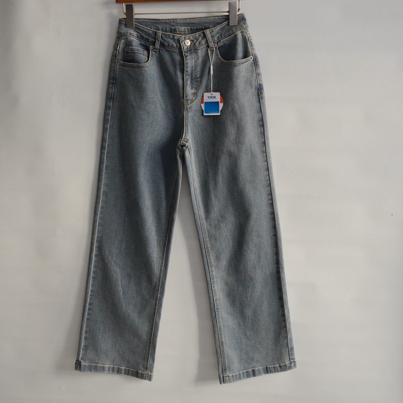 H复古做旧女士牛仔裤 高腰弹力 柔软直筒长裤 春秋款休闲宽松新款 - 秋风服饰工厂尾货店出品