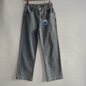 H复古做旧女士牛仔裤 高腰弹力 柔软直筒长裤 春秋款休闲宽松新款