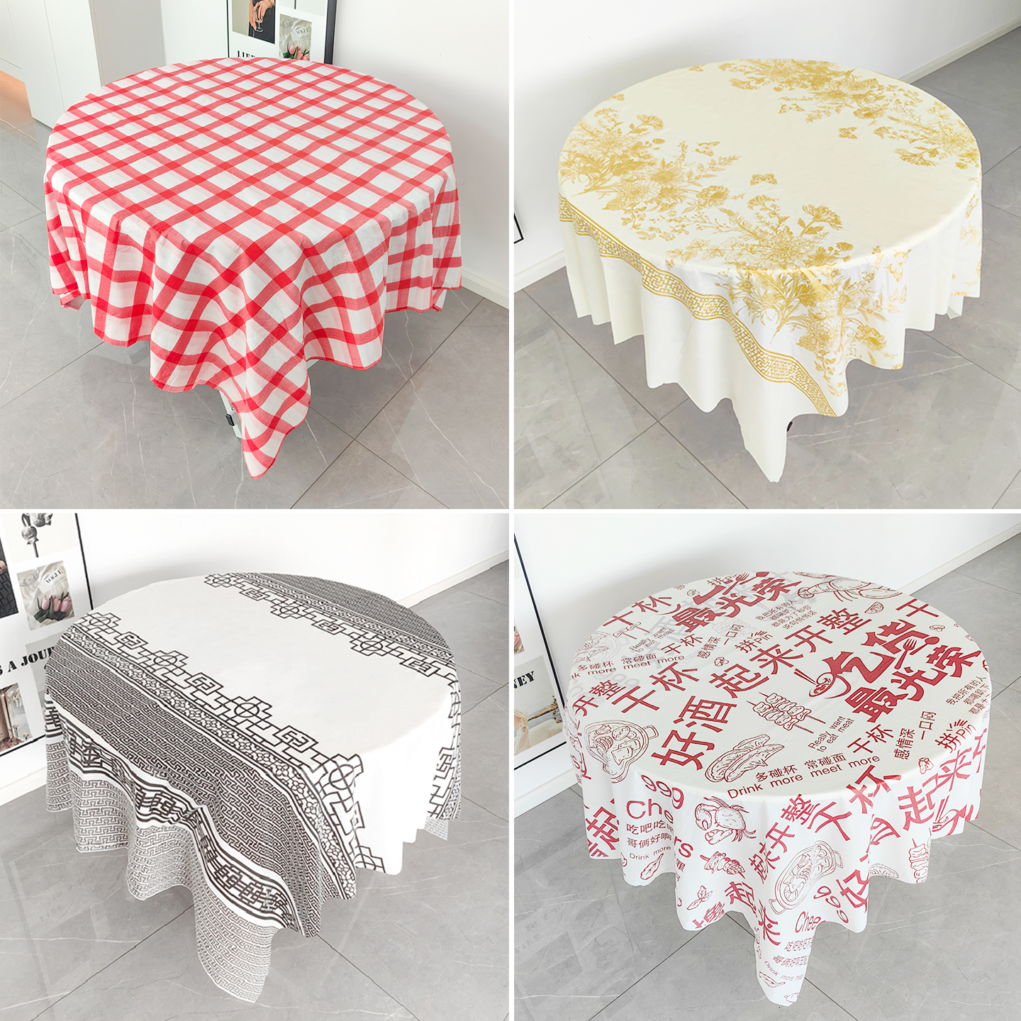 双谨一次性桌布石头布圆桌加厚