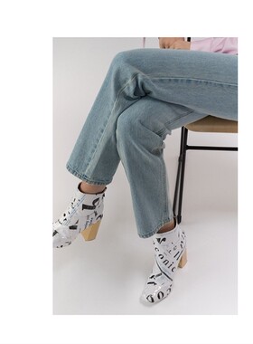 现货清仓 韩国设计师品牌 MOONTAN不对称斜腰直筒牛仔裤