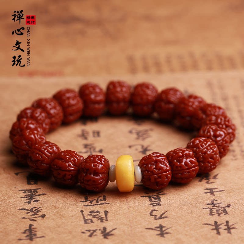 天然机刷包浆玉化小金刚菩提子手串男女佛珠手链五瓣蜜蜡文玩饰品