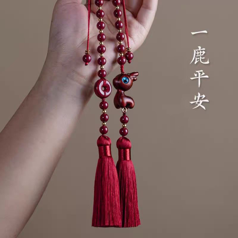 紫金砂朱砂汽车挂件蓝眼睛小鹿可爱后视镜挂饰平安扣男女高档车挂