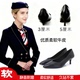 舒适工作鞋 职业高跟鞋 头层牛皮春秋真皮中跟软底空姐通勤鞋 女黑色