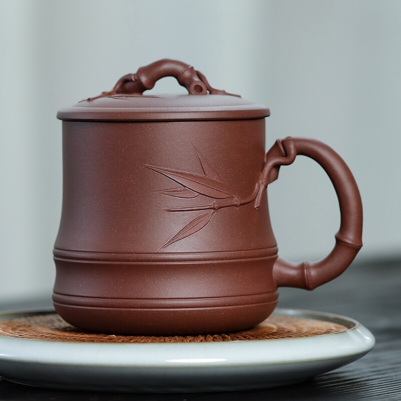 海庄紫砂杯竹节杯大容量纯手工清水泥名家高端茶杯盖杯底槽清茶具