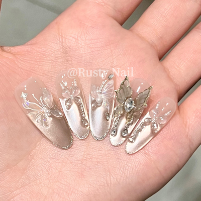 千金爆闪蝴蝶猫眼轻奢手工穿戴甲