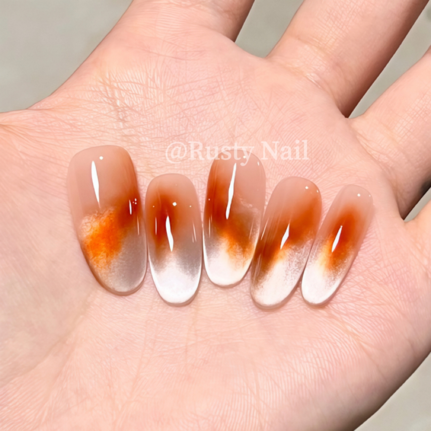 高级感琥珀晕染猫眼纯手工穿戴甲