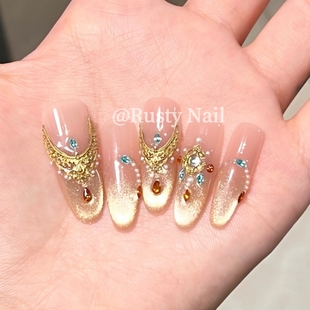 贵气轻奢金色猫眼纯手工穿戴甲敦煌风高级感美甲贴片 西域公主