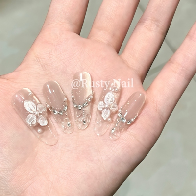 冰透碎冰冰法式猫眼纯手工穿戴甲