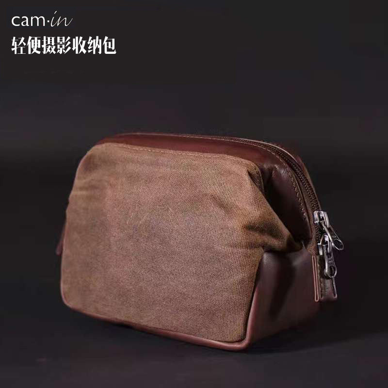 cam-in牛皮防水蜂蜡布摄影器材包便携休闲复古防震微单相机收纳包