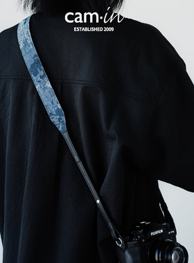 cam·in 真皮单反相机背带可调节丹宁蓝微单肩带可斜挎牛仔挂绳