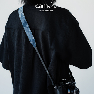 cam·in 真皮单反相机背带可调节丹宁蓝微单肩带可斜挎牛仔挂绳