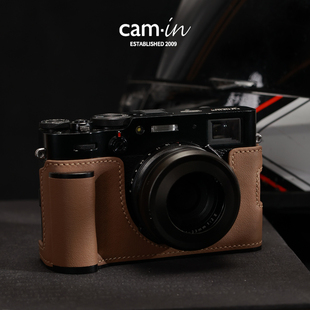 cam-in富士x100vi保护套相机真皮手工壳半套合金底座fujixt50皮套