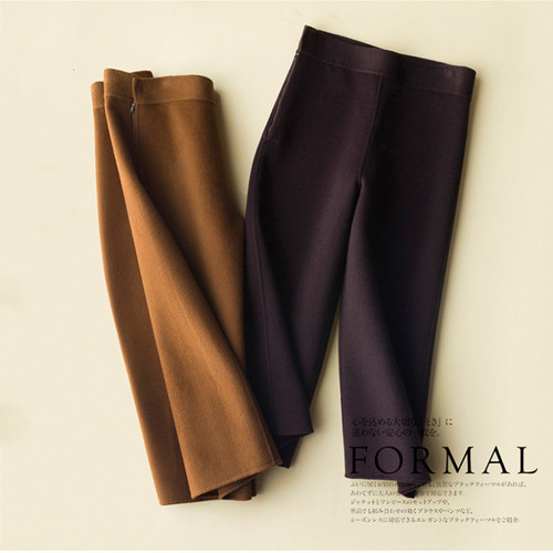 高腰宽松时尚双面羊毛呢阔腿裤