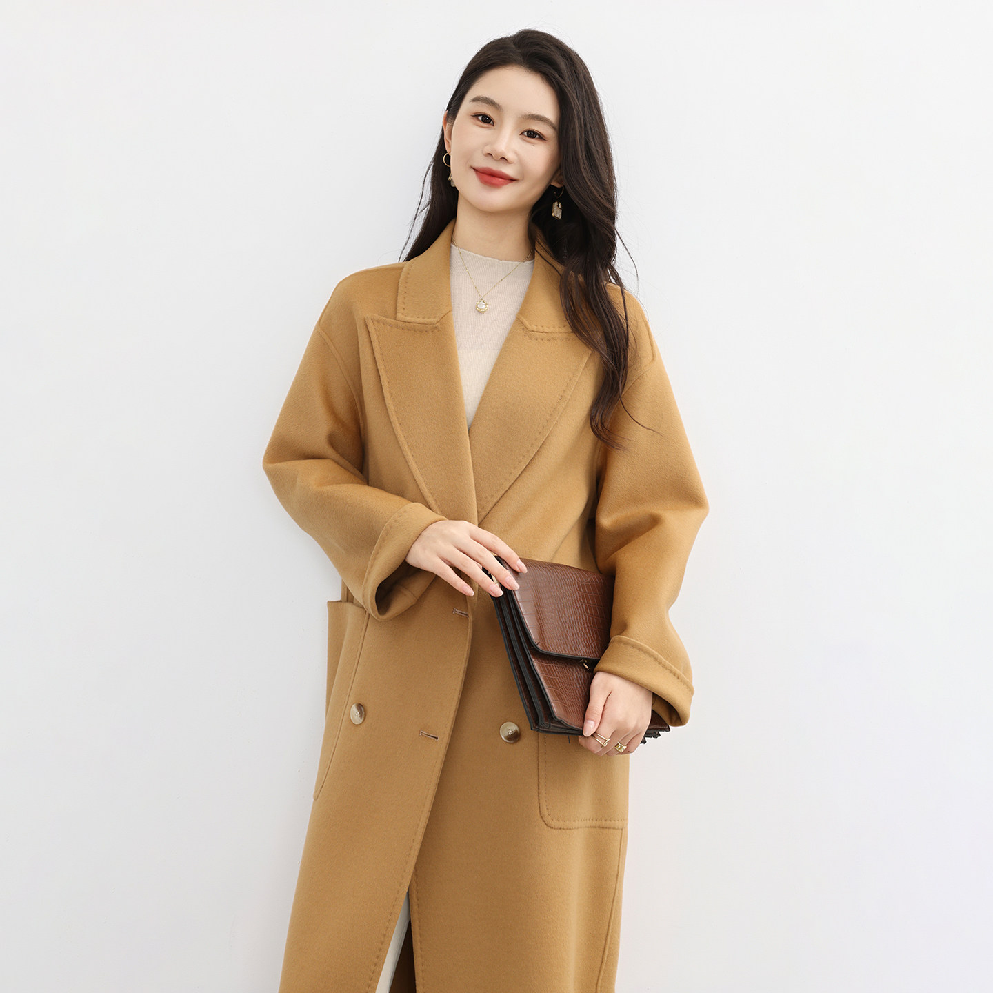 25新款双面羊毛大衣女中长款宽松显瘦气质毛呢外套时尚百搭上衣潮
