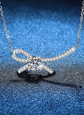 925纯银项链莫桑石吊坠韩版小香风蝴蝶结锁骨链D色莫桑石项链