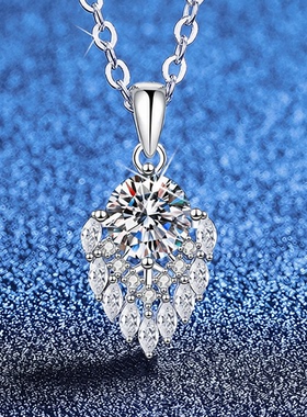 欧美S925纯银莫桑钻项链 超闪水滴设计感吊坠1克拉莫桑石项链