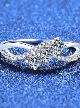 s925纯银莫桑钻戒指女戒指爱交织钻戒尾戒子礼物