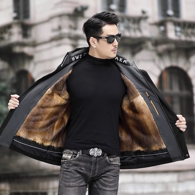 2023男款派克服冬貂毛青根貂可拆卸内胆兔毛整貂短款加厚皮草外套