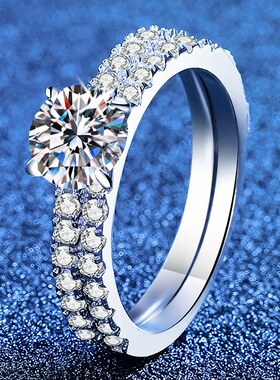 S925纯银莫桑石戒子指环轻奢日韩叠戴风莫桑石戒指排戒女