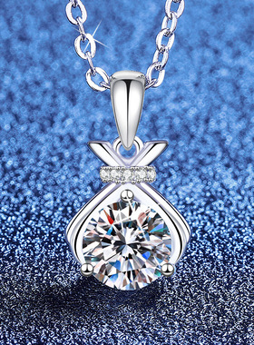 S925纯银1克拉莫桑石项链国潮中国风福袋吊坠1克拉莫桑钻项链