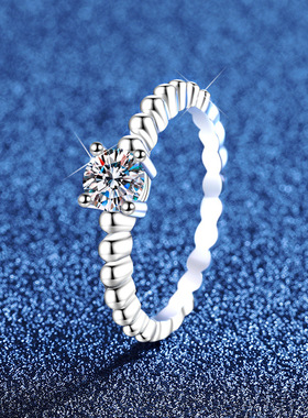 莫桑钻戒指S925纯银女戒潘家Chic风经典闪耀50分莫桑石戒指女