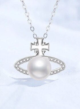 西太后同款土星天然淡水珍珠吊坠s925纯银复古时尚项链莫桑石项链