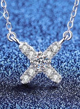 S925纯银莫桑石项链女 X型轻奢日韩简约小众设计感莫桑钻项链