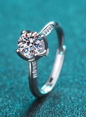 S925纯银戒指女莫桑石现花苞经典四爪结婚钻戒莫桑钻戒指婚戒