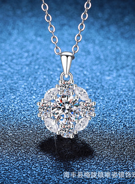 925纯银莫桑石项链玫瑰花小香风奢华锁骨链1克拉莫桑钻项链