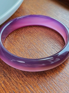 冰透玻璃种烟紫色玉髓手镯简约时尚百搭镯子女