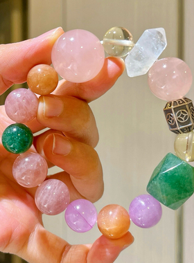 925银12-20mm天然柠檬黄紫锂辉粉草莓晶多宝手链手串