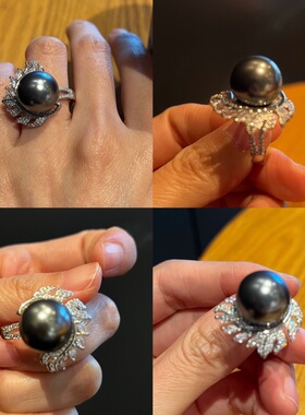 人造珍珠戒指仿大溪地黑珍珠戒指小众设计奢华百搭戒指女