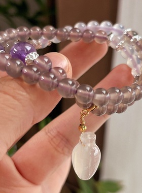 国风复古天然烟紫色灰玉髓玛瑙手链手串氛围感手饰