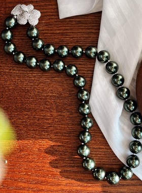 12mm大溪地黑色施家珍珠项链女