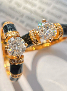 中古风925银设计感白钻莫桑钻戒戒指