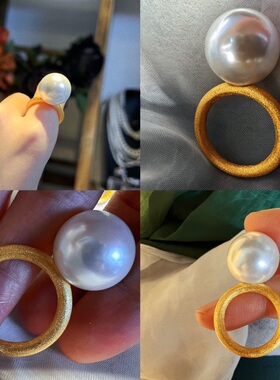 925银16mm人造珍珠戒指简约时尚百搭款