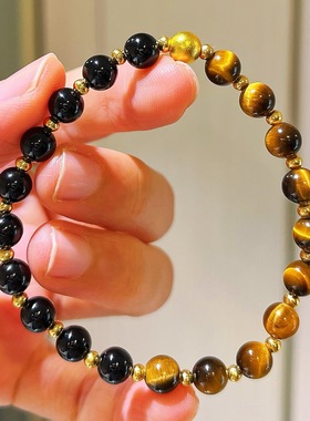 秋冬美拉德复古天然虎眼石黑玛瑙设计感手链手串女