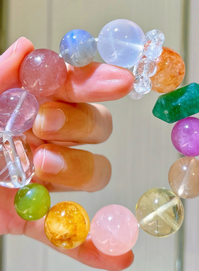 12-16mm天然柠檬黄粉晶胶花紫锂辉薰衣草灰月光多宝手链