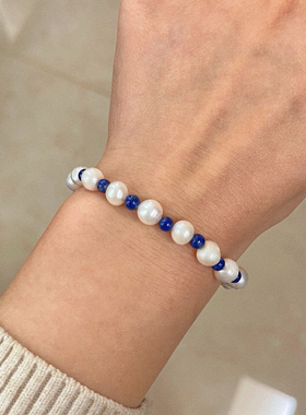 国风复古天然青金石淡水珍珠手链手串