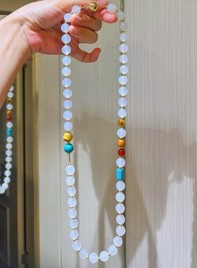 仙女风高品质天然白玉髓设计感毛衣链项链颈链