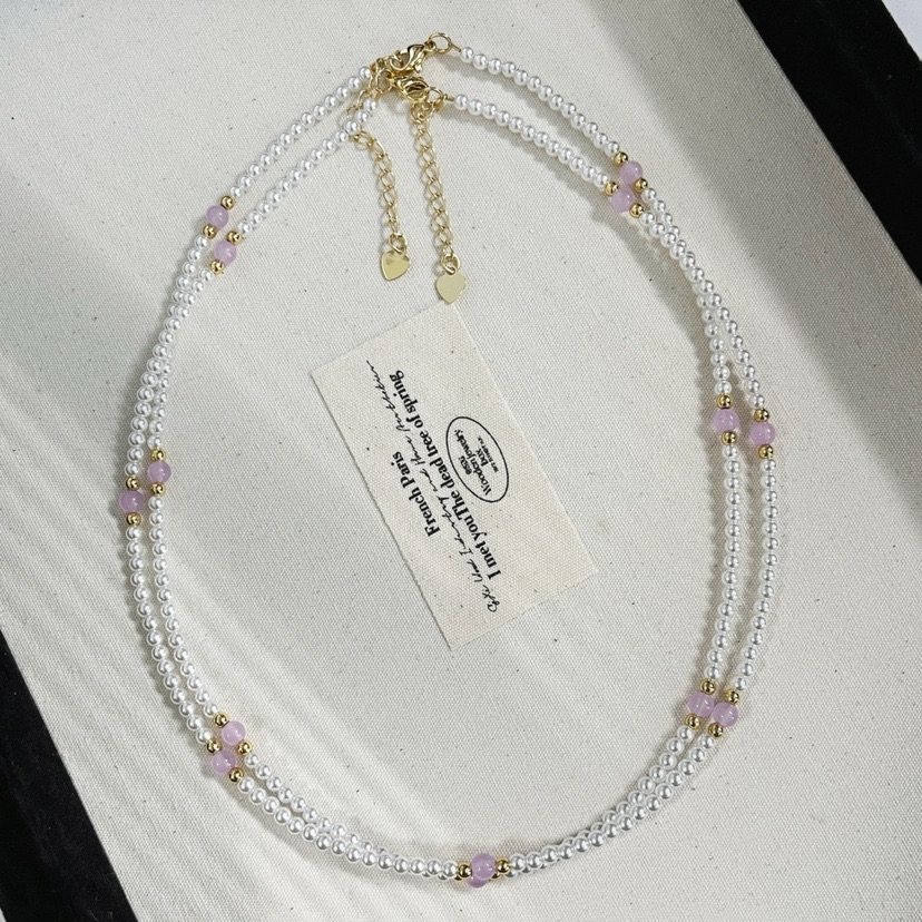 秋冬法式ins甜美高光人造水晶珍珠糖果色项链锁骨链