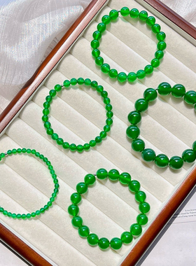 925银7A玻璃体冰透天然绿玉髓玛瑙手链手串