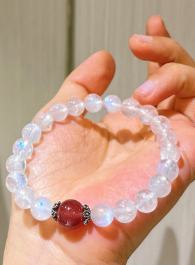 925银8mm颗颗强蓝光蓝月光石鸽血红草莓晶手链手串
