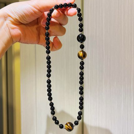 7A高品黑玛瑙虎眼石设计感多圈手链手串女