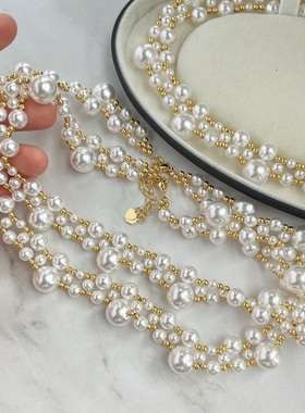 法式秋冬浪漫ins风人造水晶珍珠晚装链项链