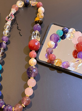 12-20mm天然白水晶珍珠黄水晶紫水晶天河石紫幽灵多宝项链手链