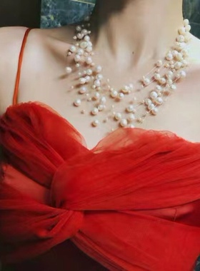 网红满天星婚纱9层天然珍珠