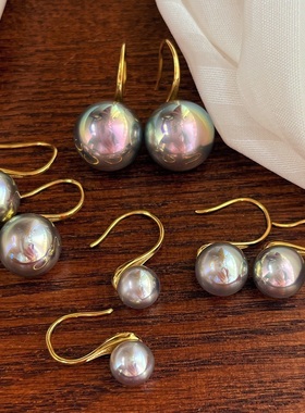 炫彩人鱼姬真多麻铂金灰色施家珍珠镜面款高跟鞋耳环