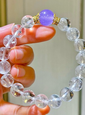 紫罗兰石英岩天然白水晶设计感手链手串